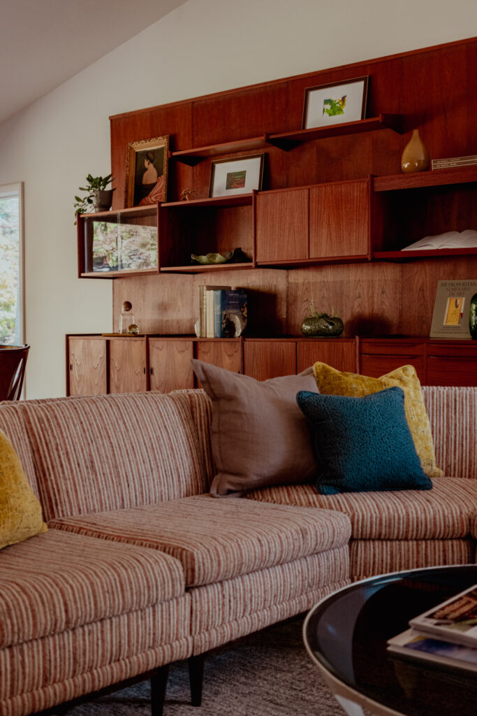Warm sofa and styled living room in a Providence home