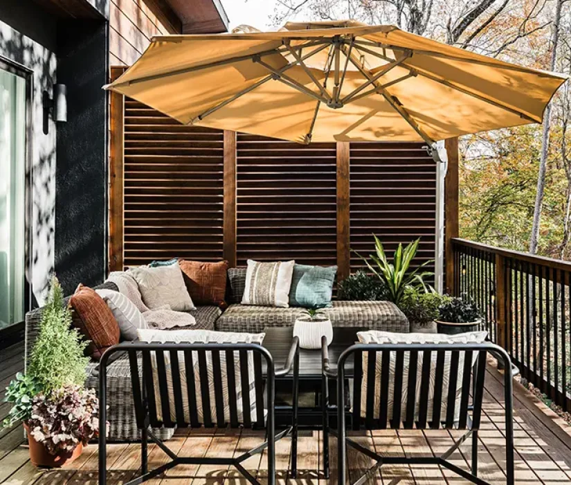 Outside Deck Furnished and designed by Hayden Home Studio in Charlotte NC