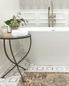 Bathroom featuring a soaking tub, designed by Hayden Home Studio in Charlotte NC